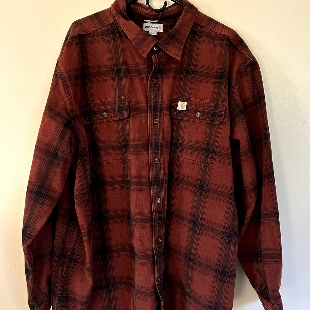 Carhartt Men's Casual Red and Black Plaid Shirt